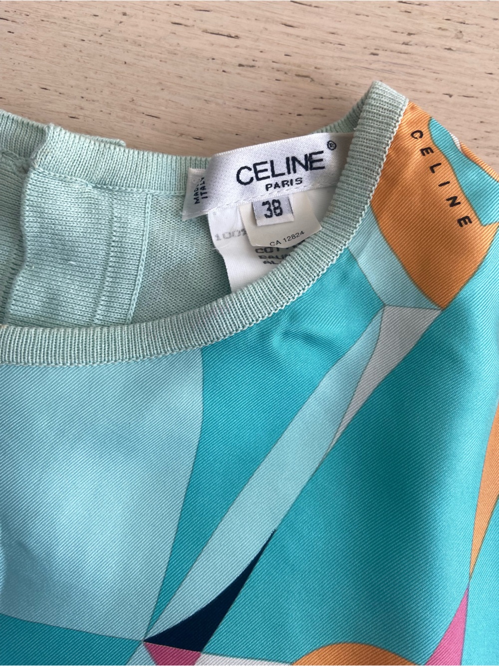 CELINE Paris Vintage 80s Abstract Geometric Print Top Size US2 / IT38 - Picture 4 of 9